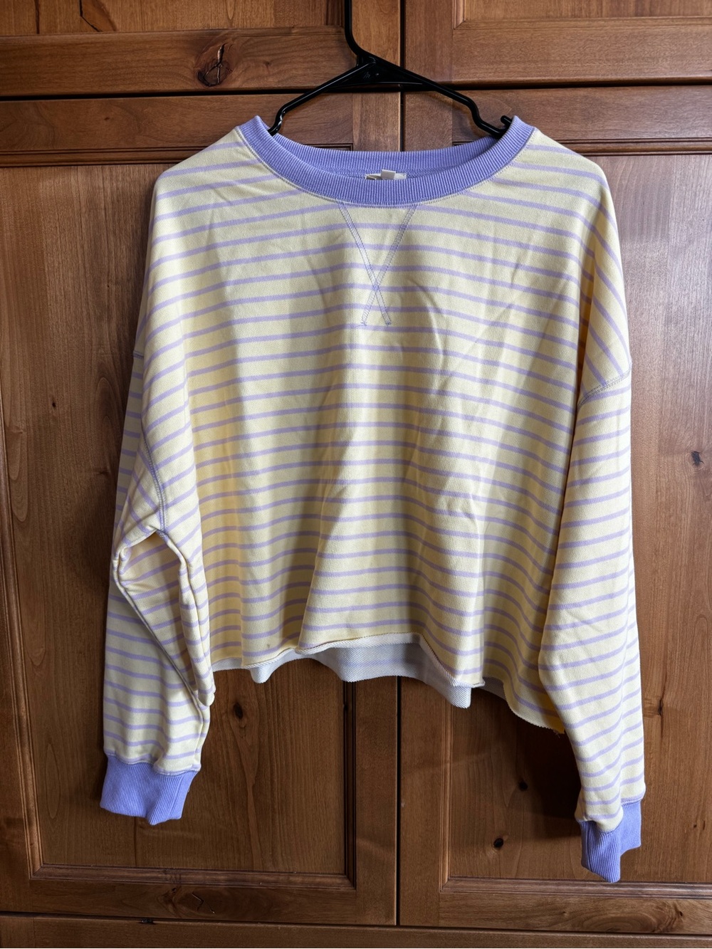 Peach Love California Lavender & Pale Yellow Striped Cropped Top